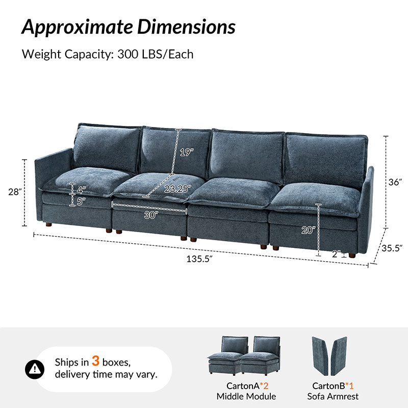 Victoria Oversized Modular Sectional Sofa with Hidden Storage and Removable Slipcovers
