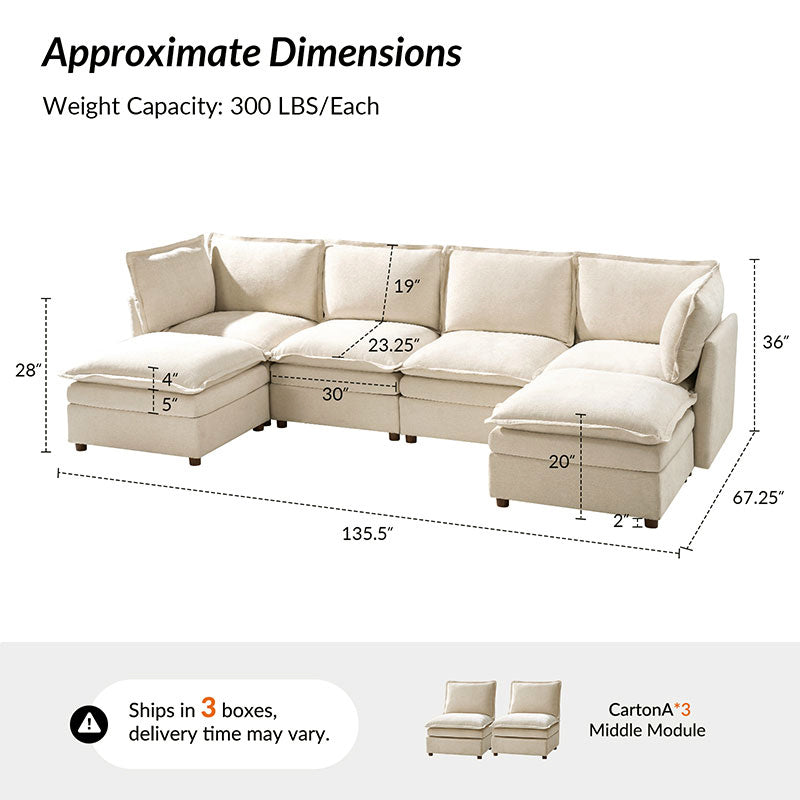 Victoria Oversized Modular Sectional Sofa with Hidden Storage and Removable Slipcovers