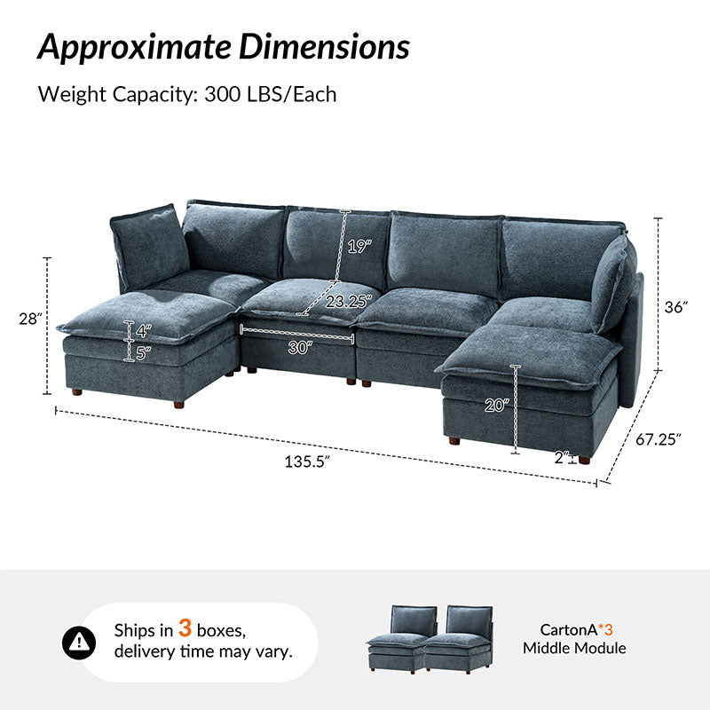 Victoria Oversized Modular Sectional Sofa with Hidden Storage and Removable Slipcovers