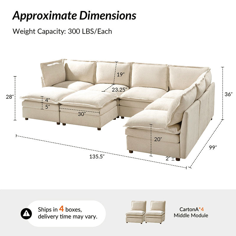 Victoria Oversized Modular Sectional Sofa with Hidden Storage and Removable Slipcovers
