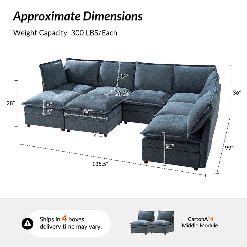 Victoria Oversized Modular Sectional Sofa with Hidden Storage and Removable Slipcovers
