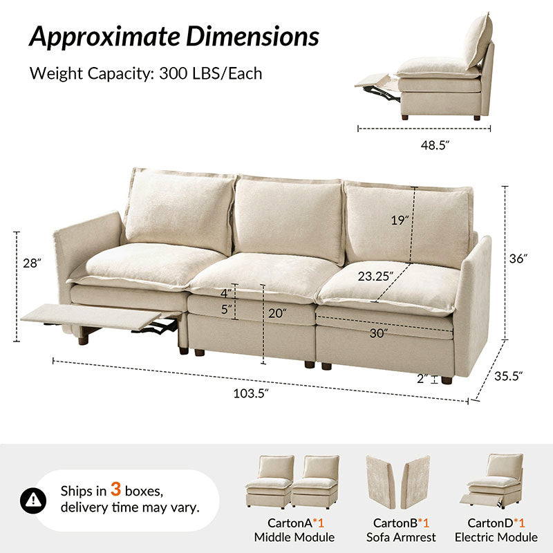 Victoria Oversized Modular Power Reclining Sectional Sofa with Hidden Storage