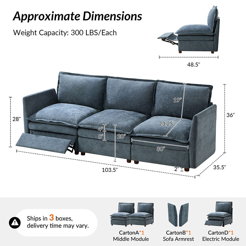 Victoria Oversized Modular Power Reclining Sectional Sofa with Hidden Storage