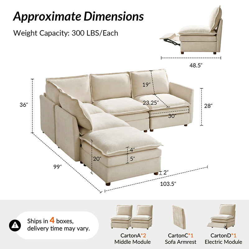 Victoria Oversized Modular Power Reclining Sectional Sofa with Hidden Storage
