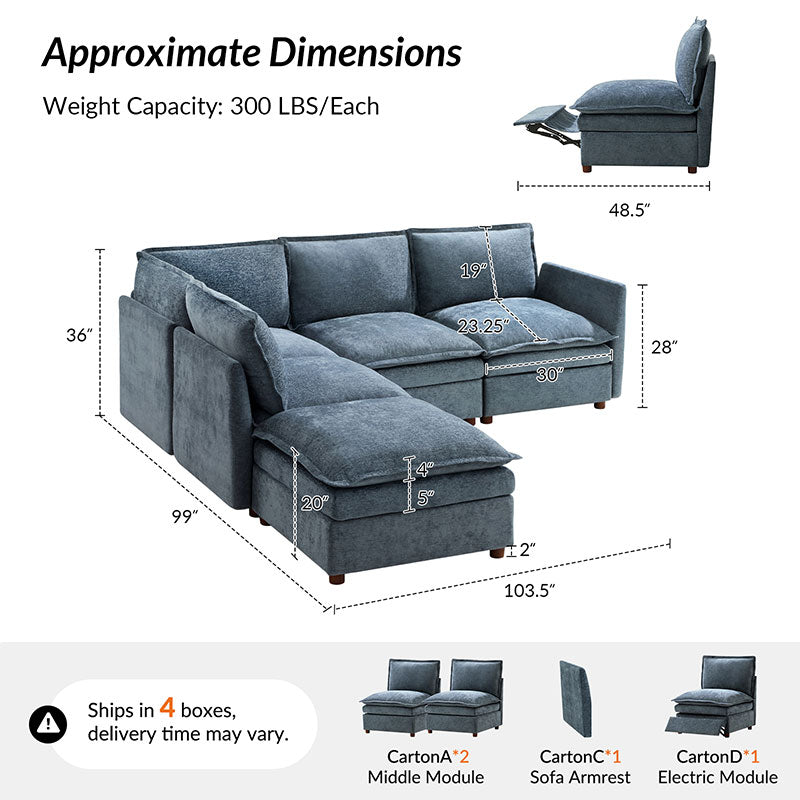 Victoria Oversized Modular Power Reclining Sectional Sofa with Hidden Storage
