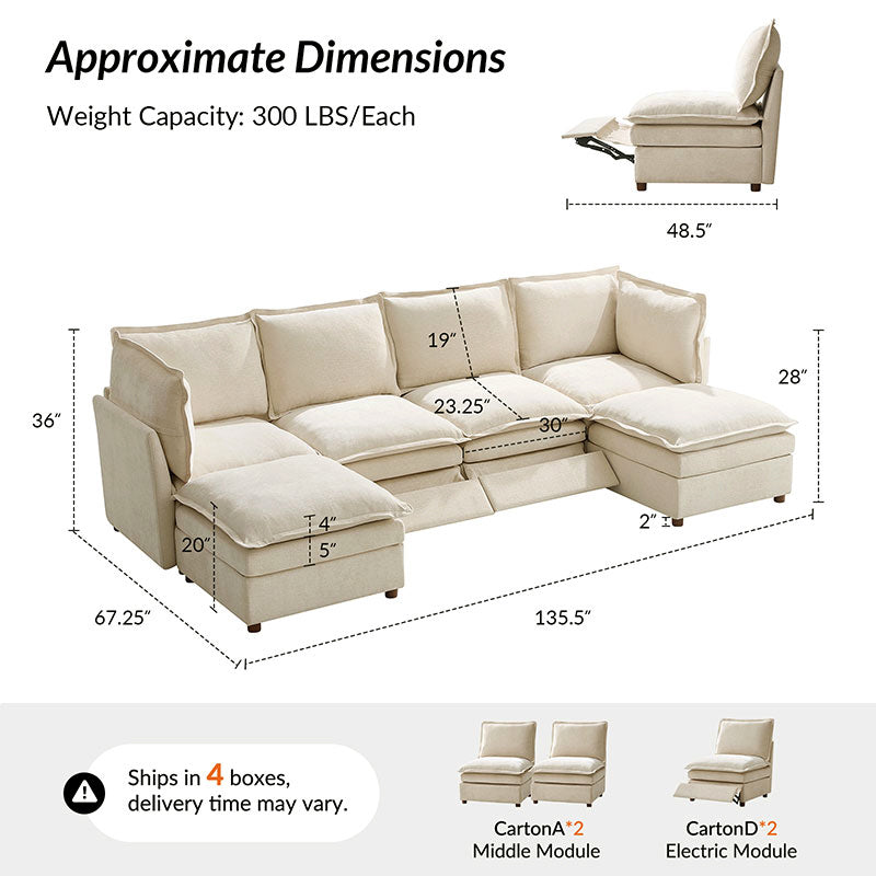 Victoria Oversized Modular Power Reclining Sectional Sofa with Hidden Storage