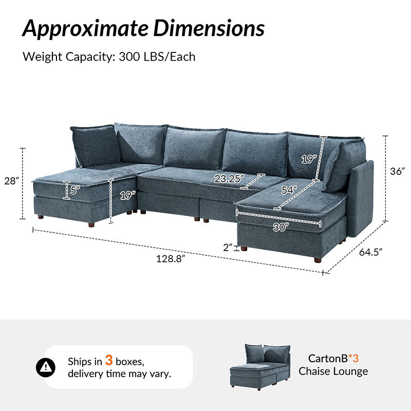 Diego Modern Modular 6-Seat Sectional Sofa with Chaise Lounge