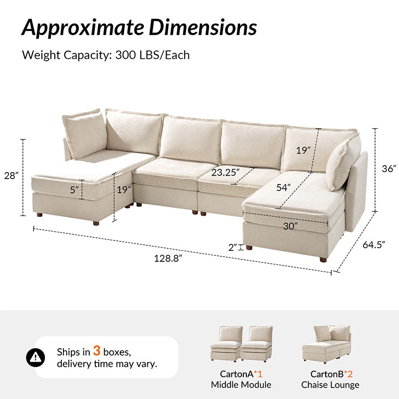 Diego Modern Modular 6-Seat Sectional Sofa with Chaise Lounge