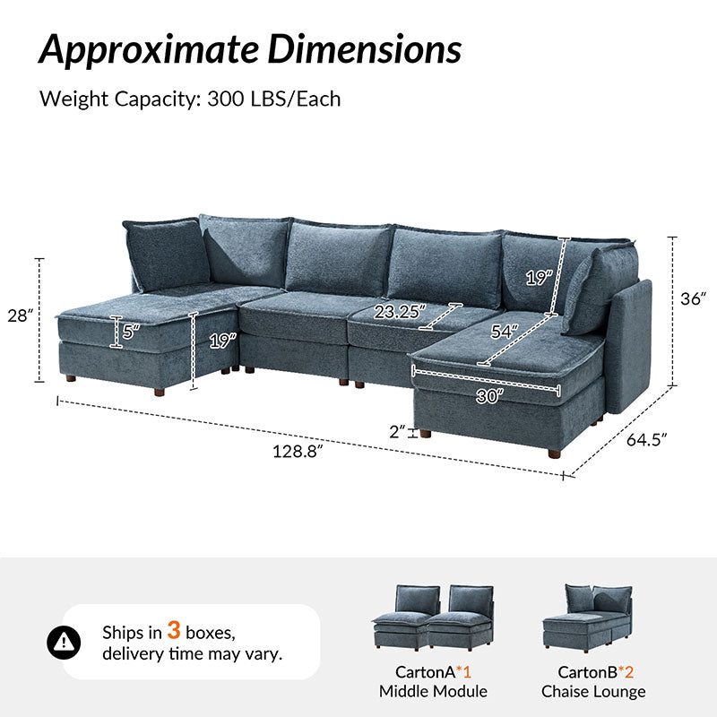 Diego Modern Modular 6-Seat Sectional Sofa with Chaise Lounge