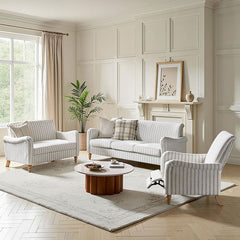 4-Piece Striped Farmhouse Living Room Set (Sofa, Loveseat, Recliner & Lift-Top Coffee Table