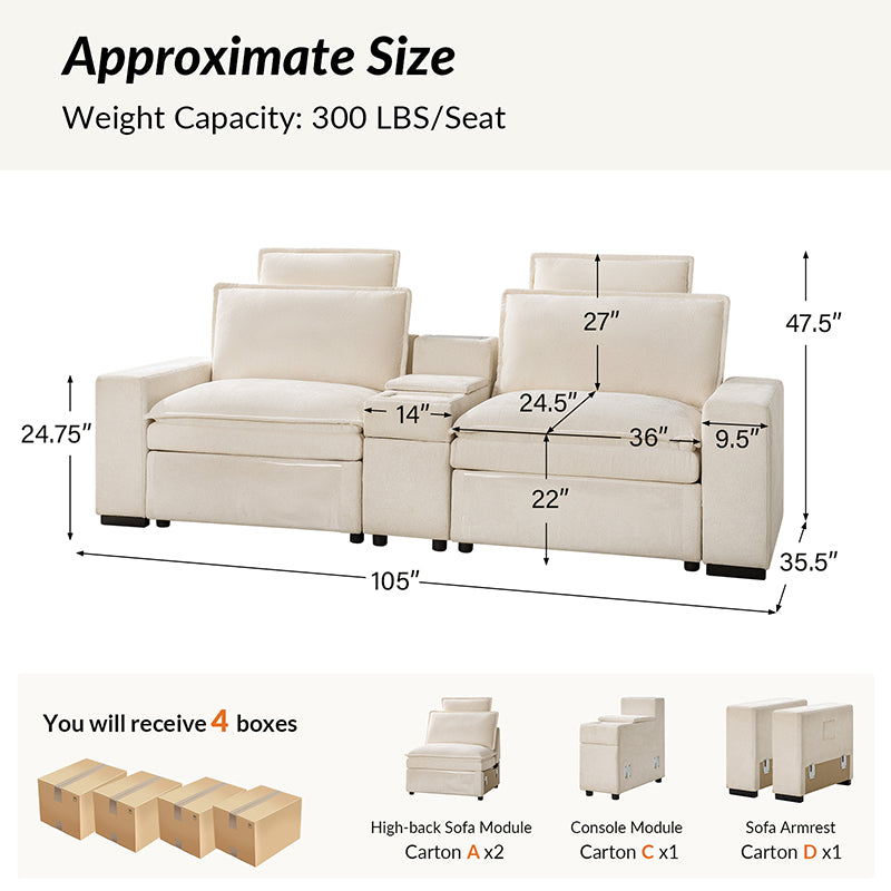 Modern Modular Power Reclining & Standing Coffee Table Living Room Set