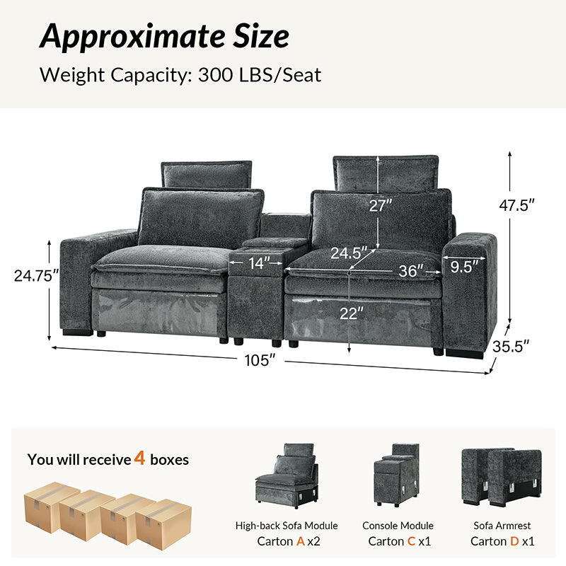 Modern Modular Power Reclining & Standing Coffee Table Living Room Set