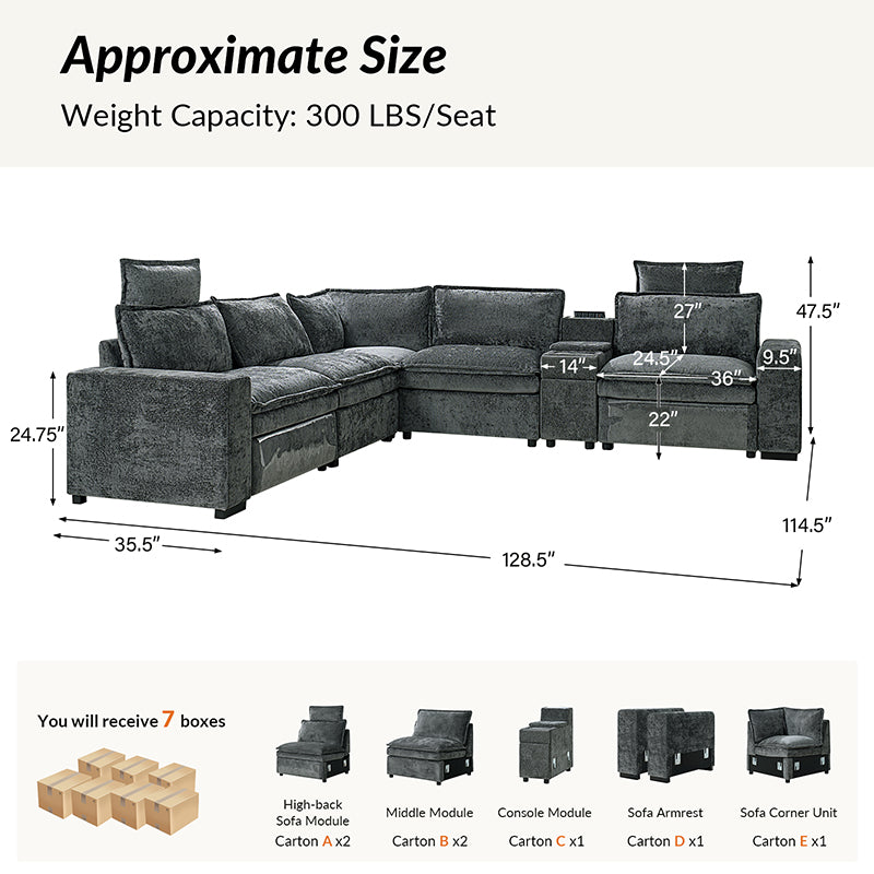 Modern Modular Power Reclining & Standing Coffee Table Living Room Set
