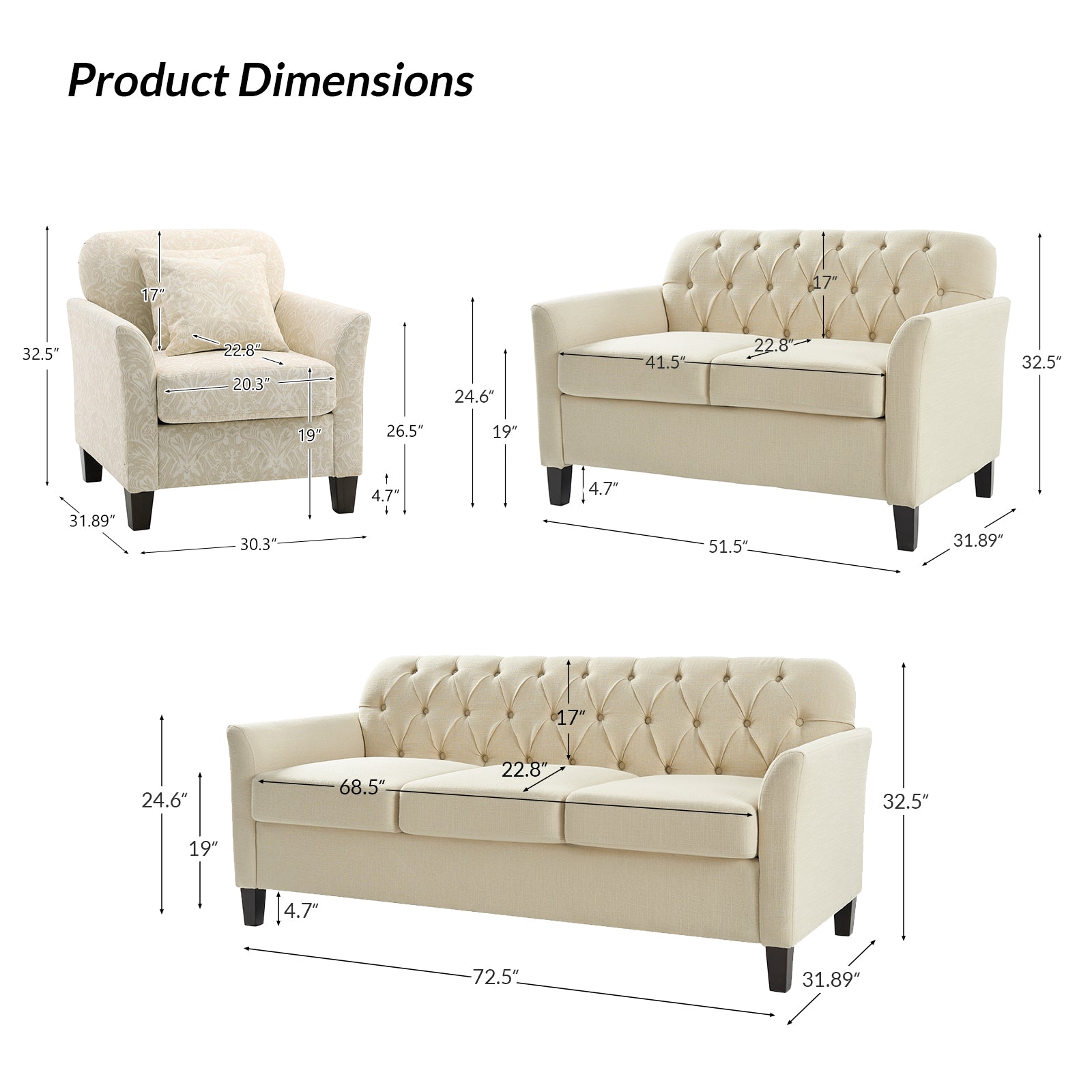 Estrella 3 Piece Living Room Set