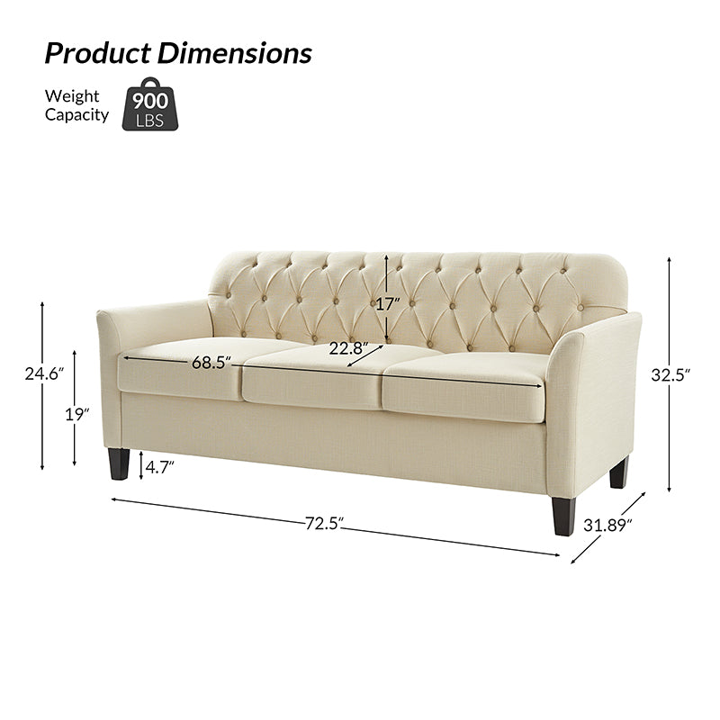 Estrella 72.5" Wide Button-Tufted Elegance Sofa