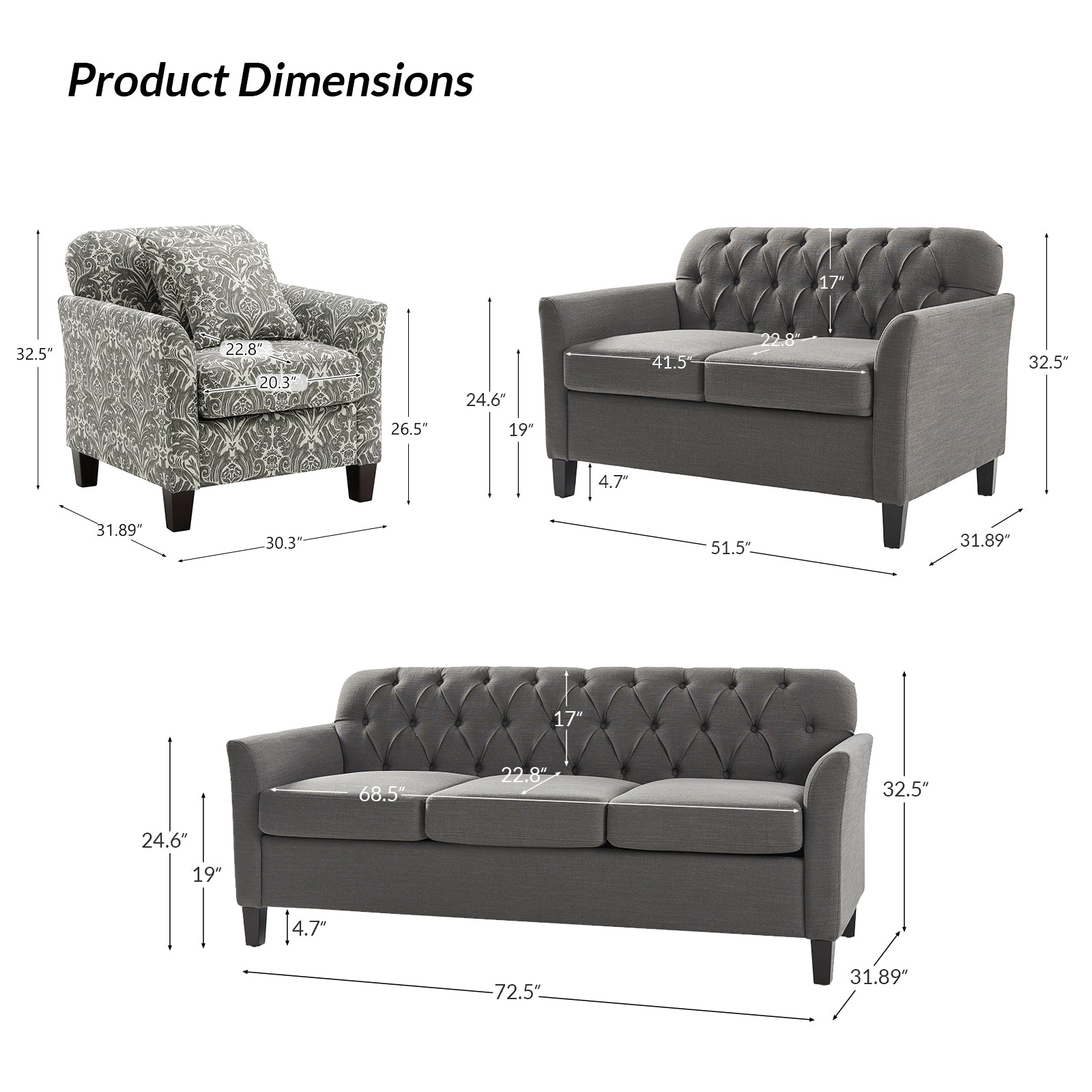 Estrella 3 Piece Living Room Set