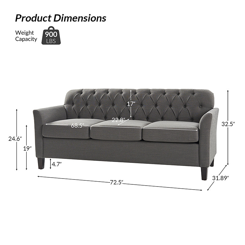 Estrella 72.5" Wide Button-Tufted Elegance Sofa