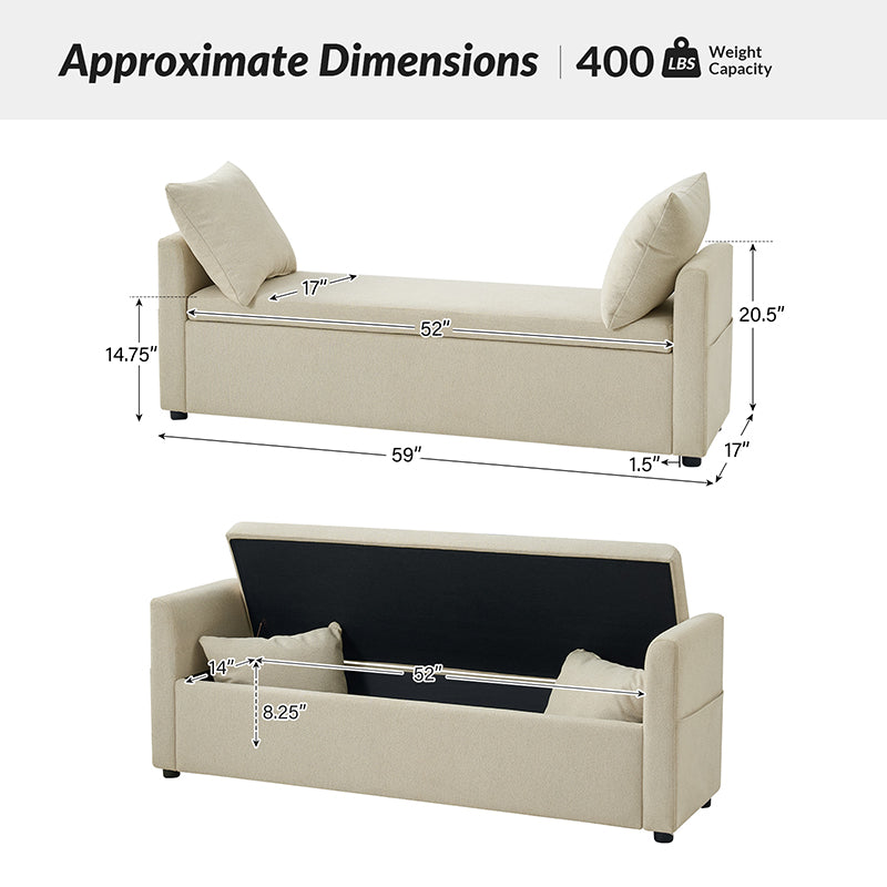 Gloria Functional Storage Bench with Two Pillows