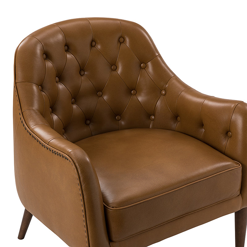 Casio Genuine Leather Wood Legs Accent Barrel Chair HULALA HOME