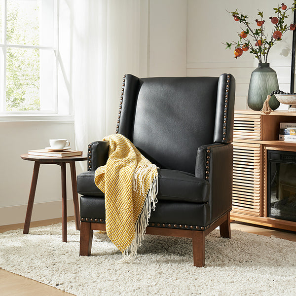 Rosa Genuine Leather Mid-Century Modern Style Accent Chair