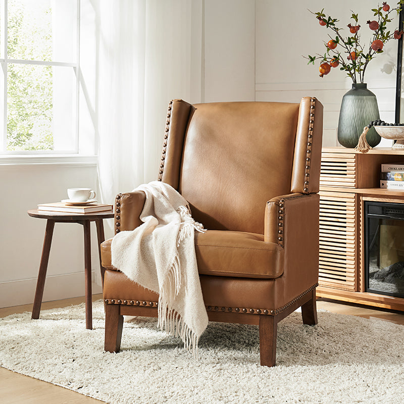 Rosa Genuine Leather Mid-Century Modern Style Accent Chair