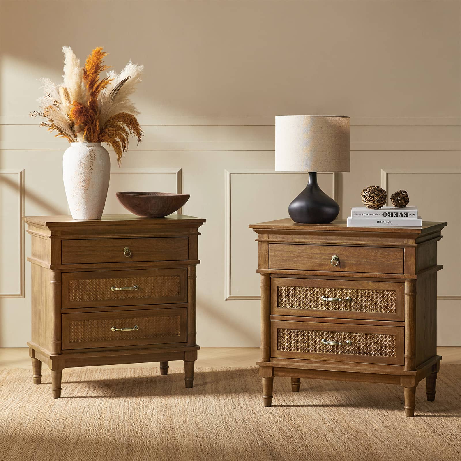 Emilio 3-Drawer Solid Wood Nightstand - HULALA HOME
