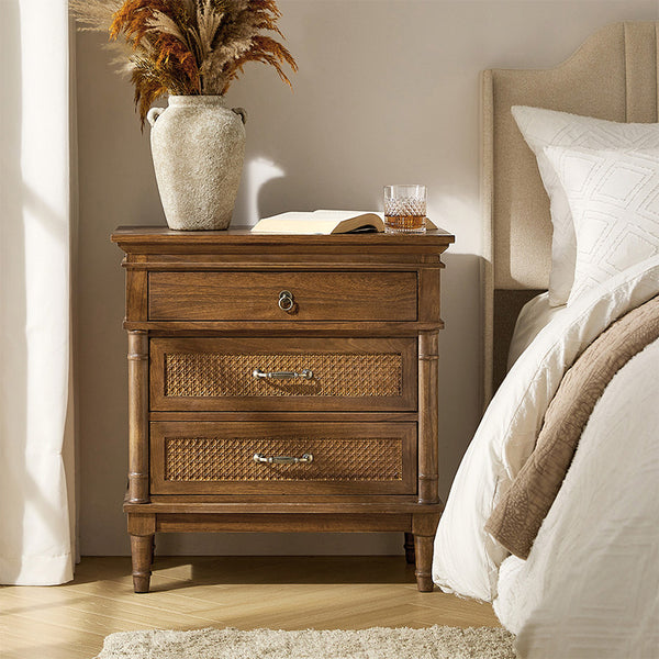 Emilio 3-Drawer Solid Wood Nightstand with USB Charging Port