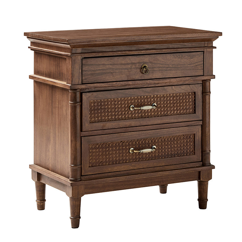 Emilio 3-Drawer Solid Wood Nightstand with USB Charging Port