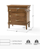 Emilio 3-Drawer Solid Wood Nightstand with USB Charging Port