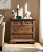 Monica 4-Drawer Solid Wood Nightstand with Built-in USB Ports