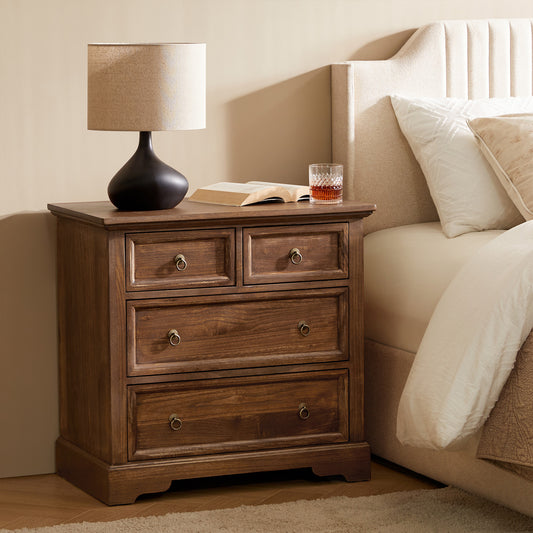 Monica 4-Drawer Solid Wood Nightstand with Built-in USB Ports