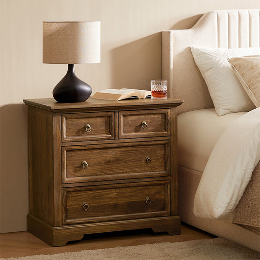 Monica 4-Drawer Solid Wood Nightstand with Built-in USB Ports