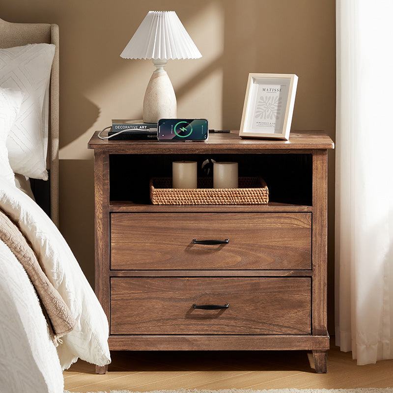 Miriam 2-Drawer Solid Wood Nightstand with Built-in USB Ports