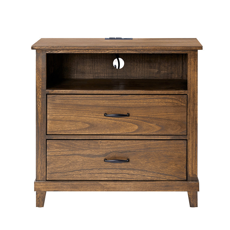 Miriam 2-Drawer Solid Wood Nightstand with Built-in USB Ports