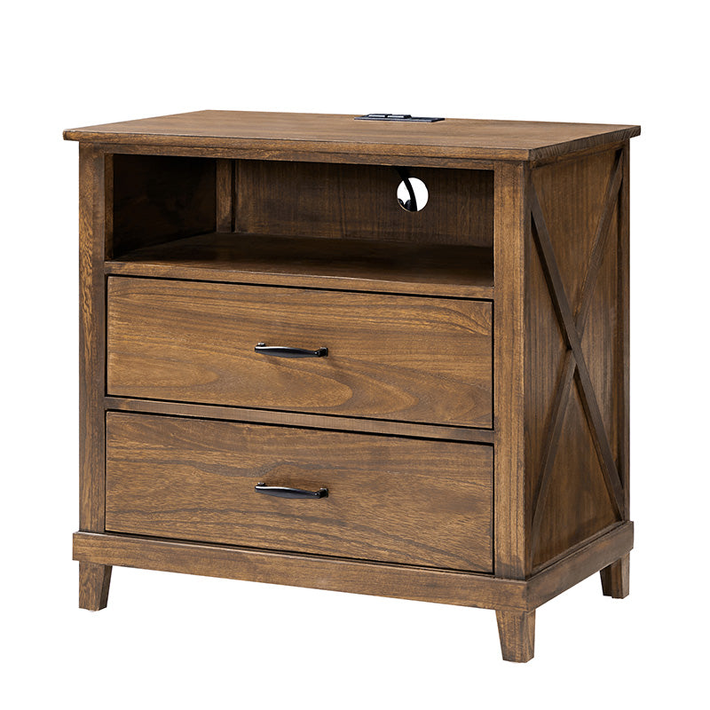 Miriam 2-Drawer Solid Wood Nightstand with Built-in USB Ports