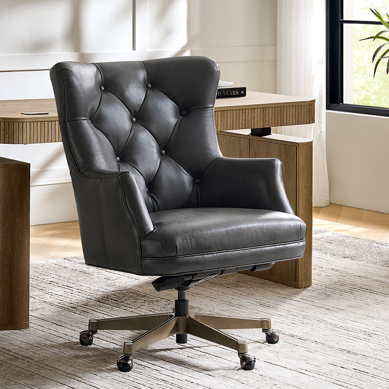 Adrian Hand-Rubbed Oil-Wax Leather Wingback Office Chair