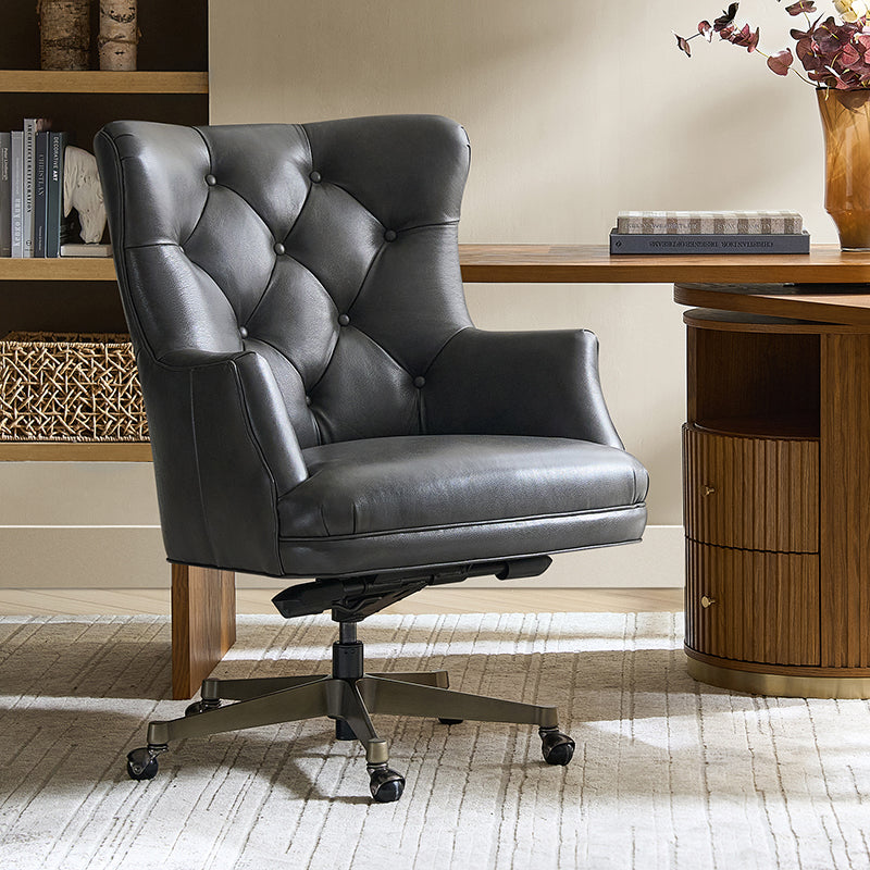 Adrian Hand-Rubbed Oil-Wax Leather Wingback Office Chair