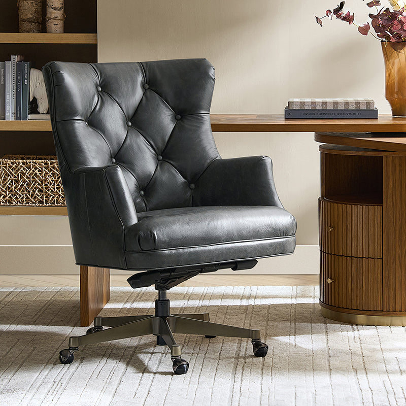Adrian Hand-Rubbed Oil-Wax Leather Wingback Office Chair