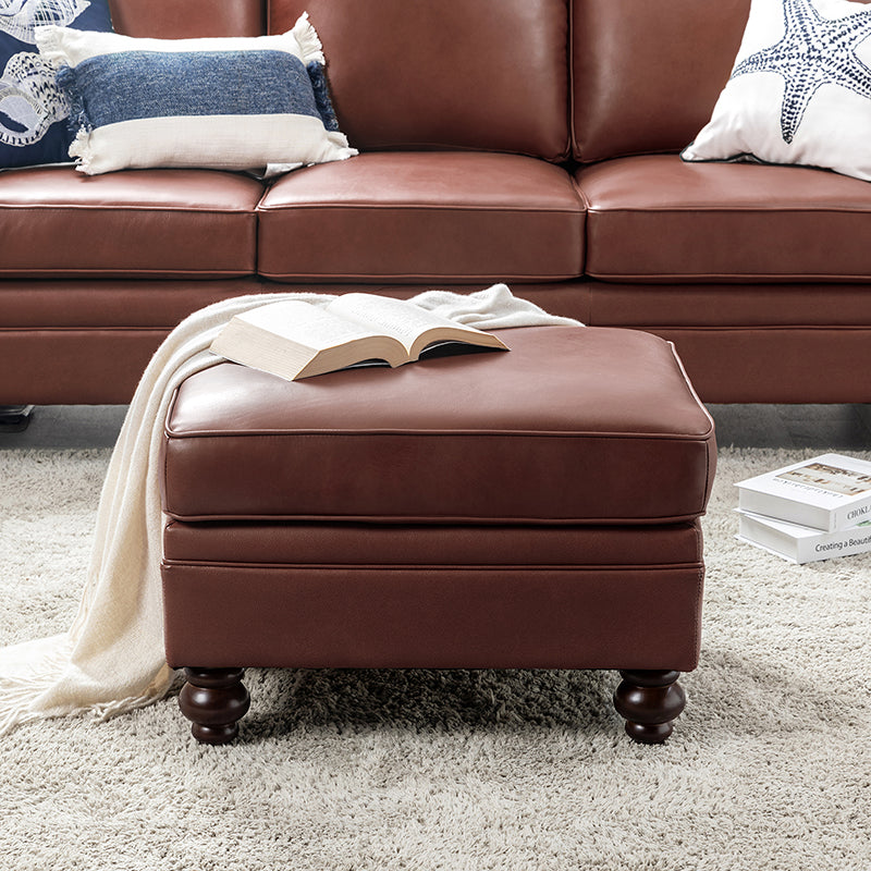 Basilio Contemporary Genuine Leather Ottoman for Living Room