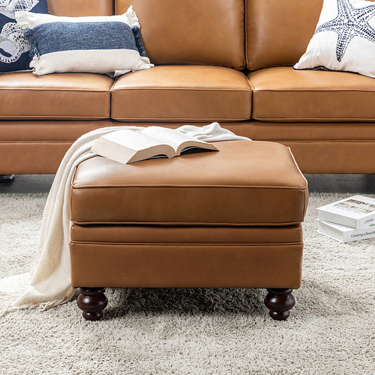 Basilio Contemporary Genuine Leather Ottoman for Living Room