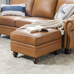 Basilio Contemporary Genuine Leather Ottoman for Living Room