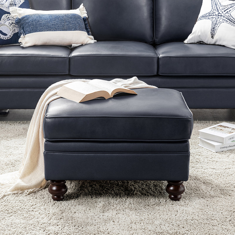 Basilio Contemporary Genuine Leather Ottoman for Living Room