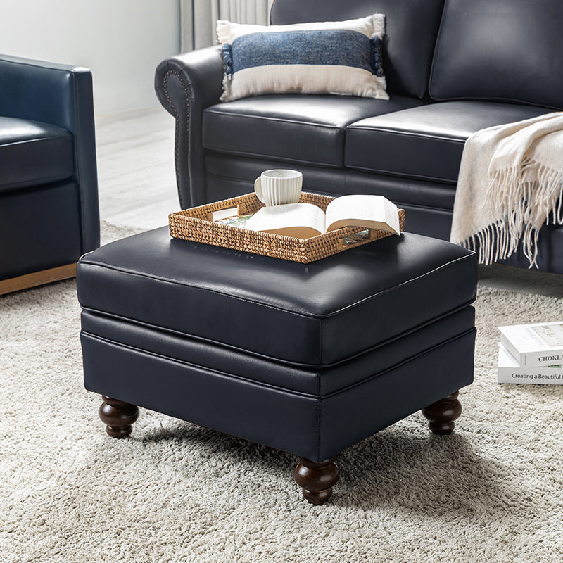 Basilio Contemporary Genuine Leather Ottoman for Living Room