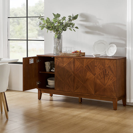 Marcos 60" Wide Mid-century Geometric Patterns Sideboard with Solid Wood Legs