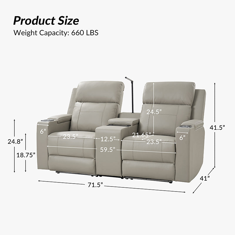 Diego Genuine Leather Home Theater Seating(Two or Three Seat Options)