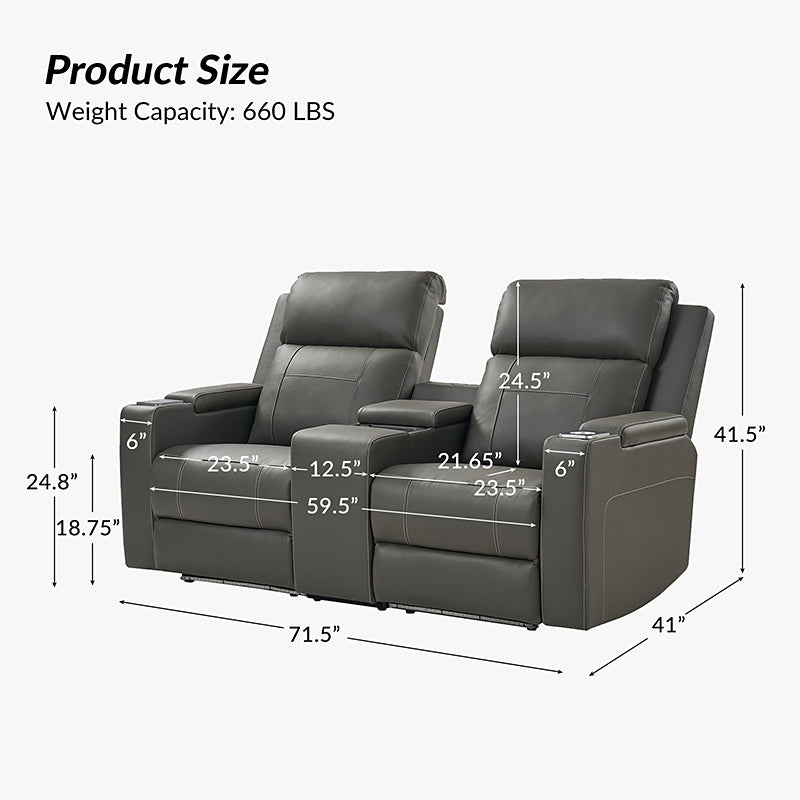 Diego Genuine Leather Home Theater Seating(Two or Three Seat Options)