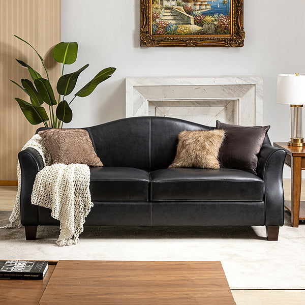 Hugo Traditional Style Curved Genuine Leather Elegant Sofa