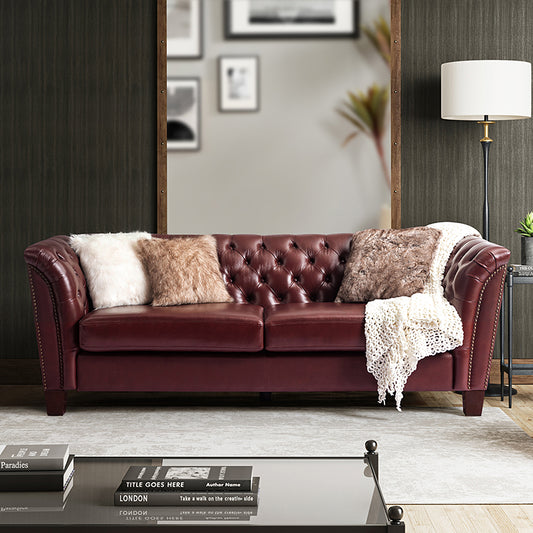 Patricio Tufted Genuine Leather Elegant Design Classic Chesterfield Sofa