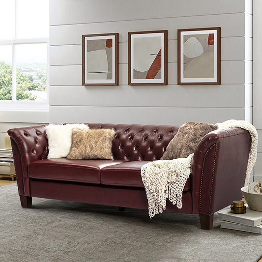Patricio Tufted Genuine Leather Elegant Design Classic Chesterfield Sofa