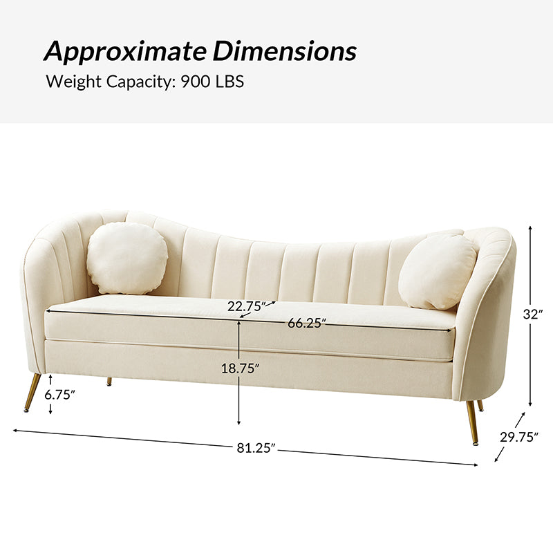 Noemi Contemporary Upholstered Sofa with Metal Legs and Pillows